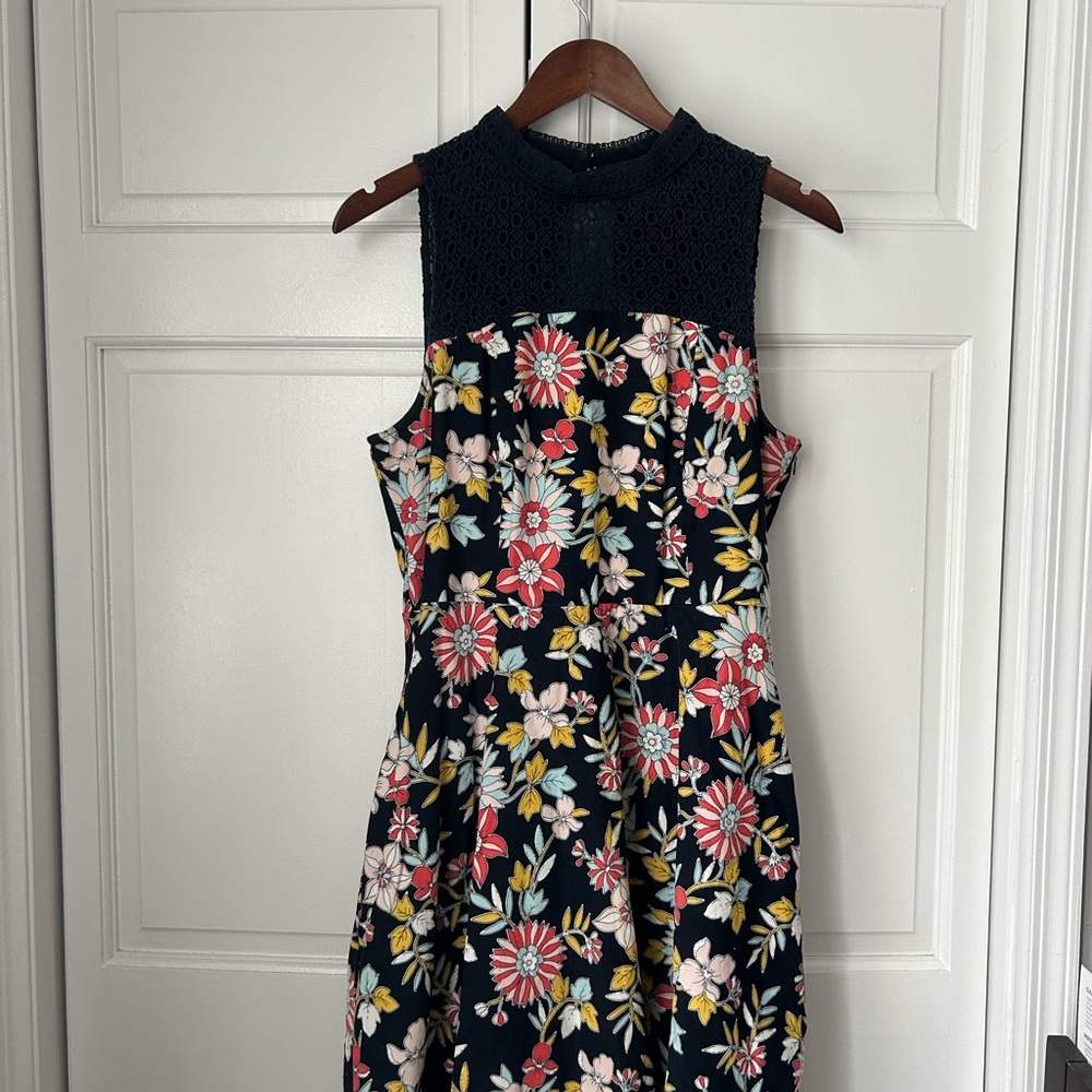 Moulinette Soeurs Black Floral Midi Dress with Lace Neckline from Anthropologie